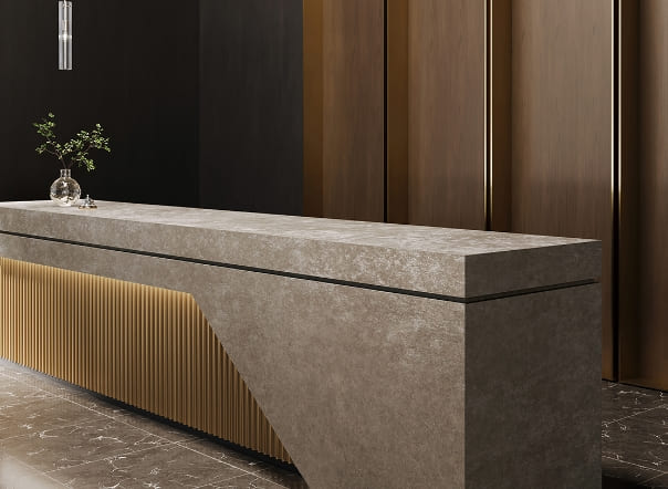 セラミックタイル調化粧板を使ったボックス型カウンターイメージ