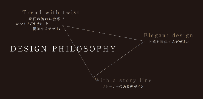 DESIGN PHILOSOPHY 時代の流れに敏感でかつオリジナリティを提案するデザイン/上質を提供するデザイン/ストーリーのあるデザイン