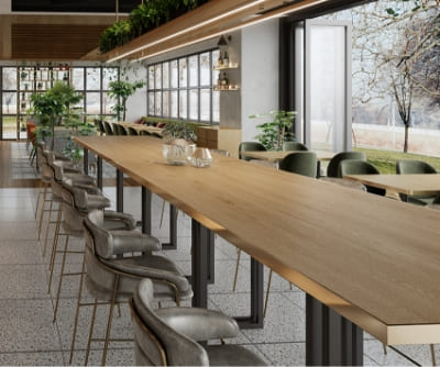 机にメラミン化粧板が使われた高揚空間